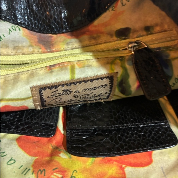 Carlo falchi Black  snake embossed leather Textured Tote Bag - Picture 4 of 6